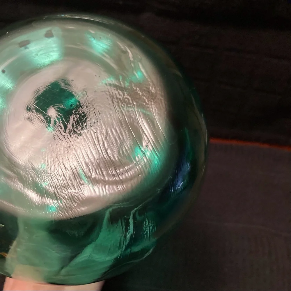 Vintage Hand Blown Green Glass Flower Vase with Swirl Pattern